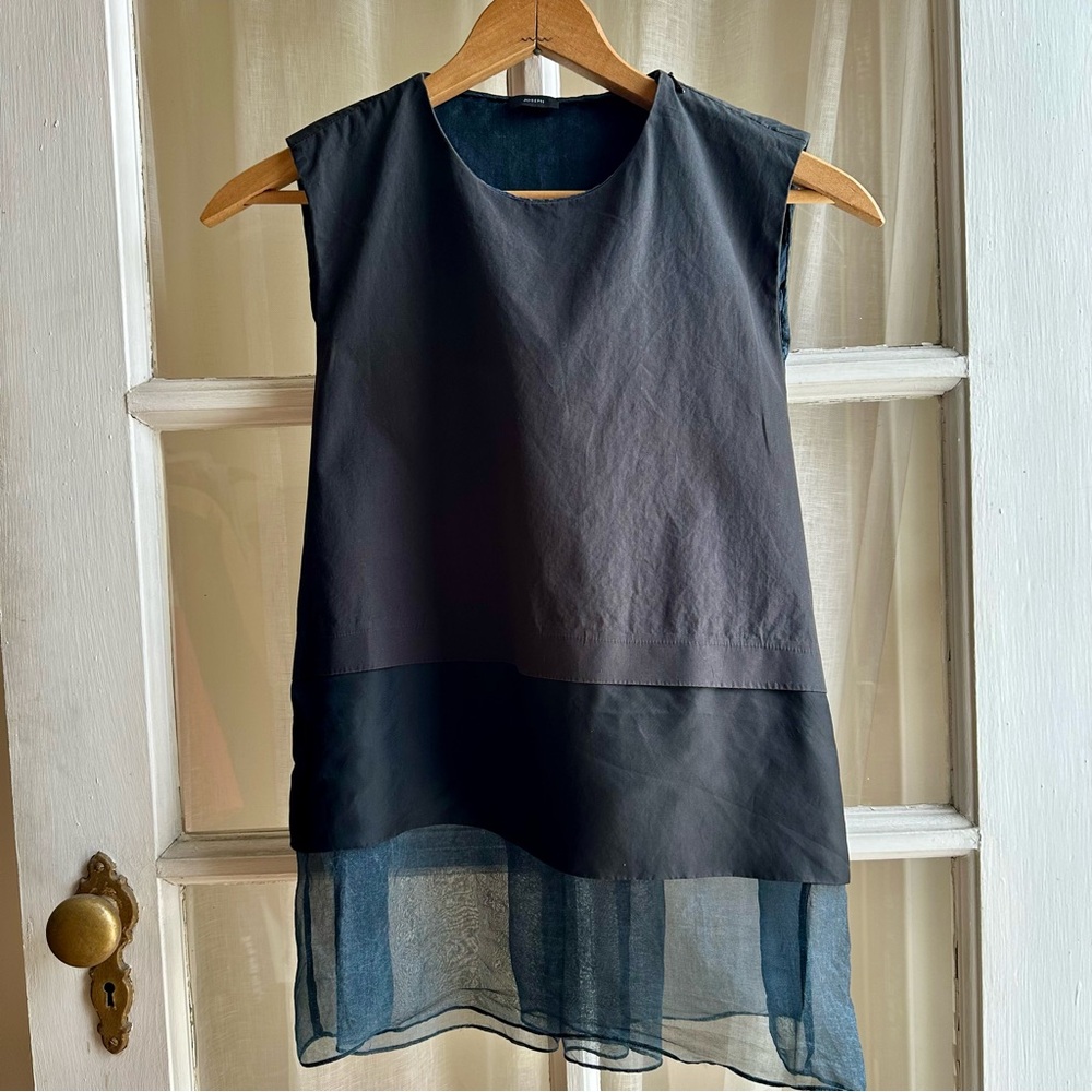 JOSEPH - Silk Blend Layered Designer Navy Sleeveless Blouse